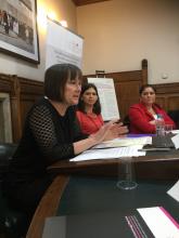 Image of MP Jo Stevens, Fellow Sarah Smart and guest Charlotte at House of Commons Seminar
